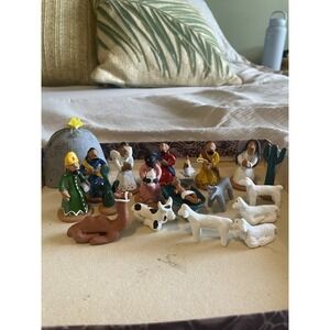 NATIVITY SET OF  TERRA COTTA FIGURES, VINTAGE Signed Ivanilda Mexican Folk‎ Art